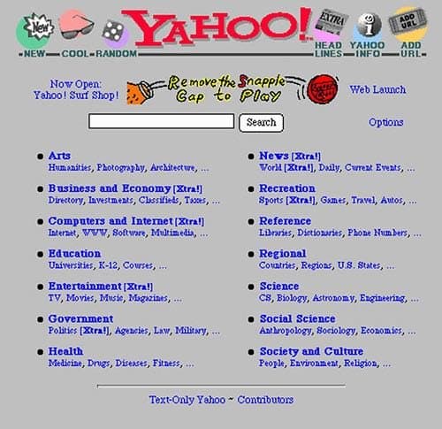 The Yahoo web directory, used to browse sites by category