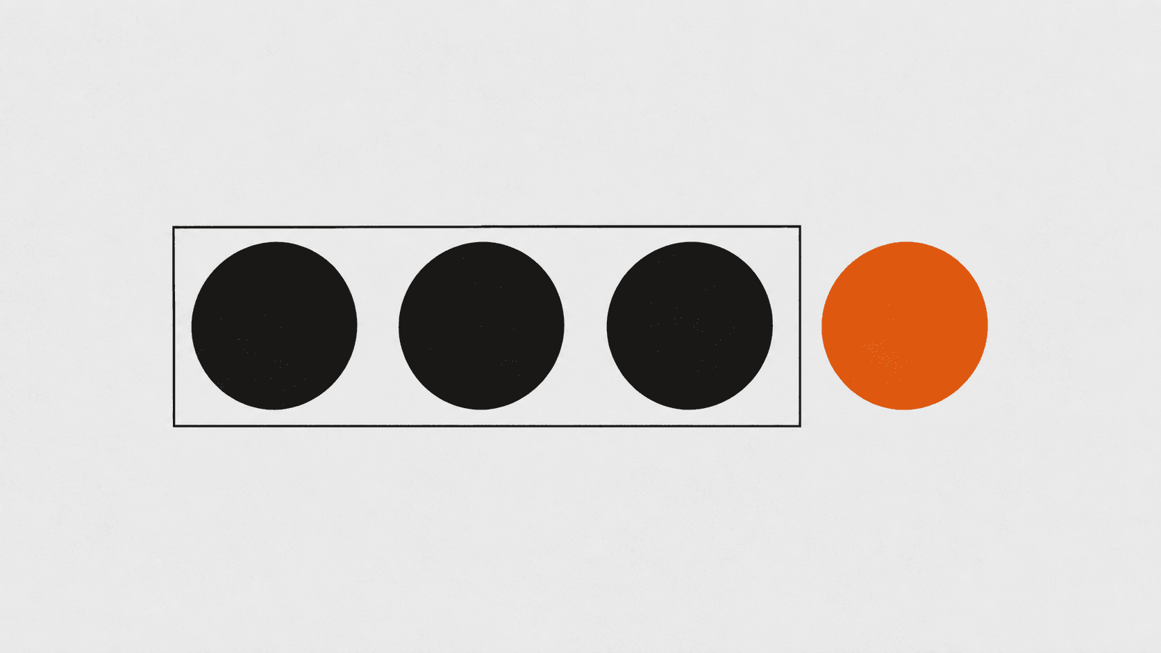 Three black circles inside a thin rectangular boundary, with an orange circle outside it representing an overlooked competitor.
